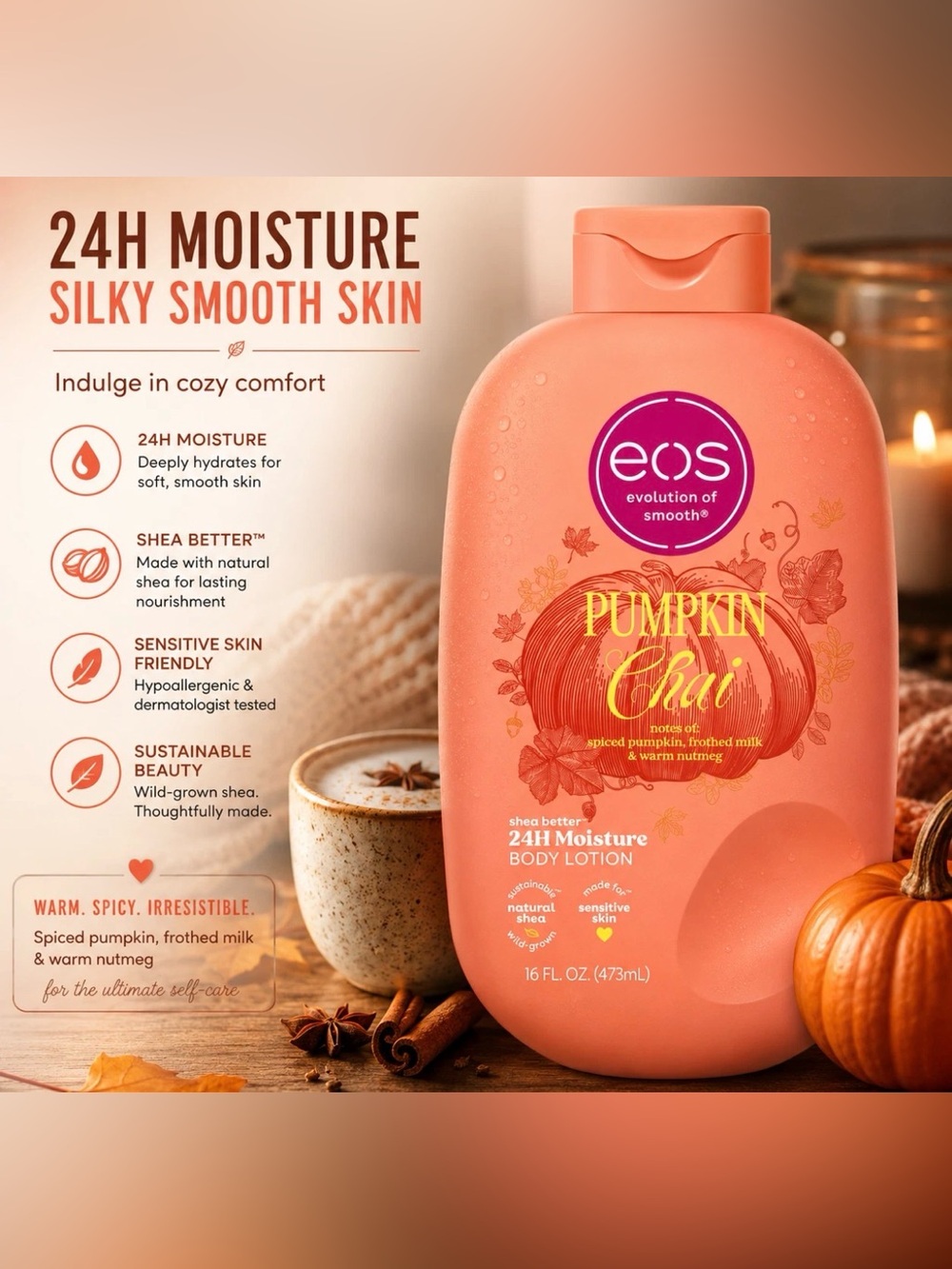 eos Pumpkin Chai 24H Moisture Body Lotion 16 Fl oz           Brand New